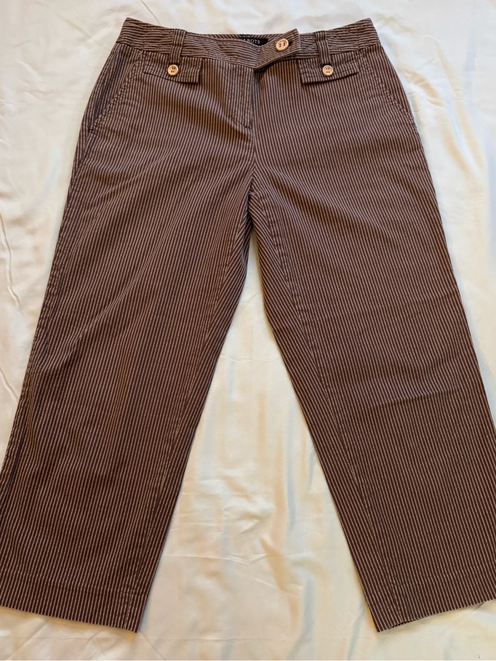 Talbots Petites 4P Brown Striped Cropped Pants EUC